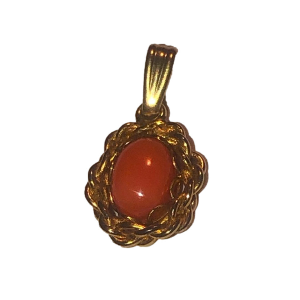 𝅺vtg Cabochon Coral 1/20 12k Gold Filled Nest Pendant Approx .9”